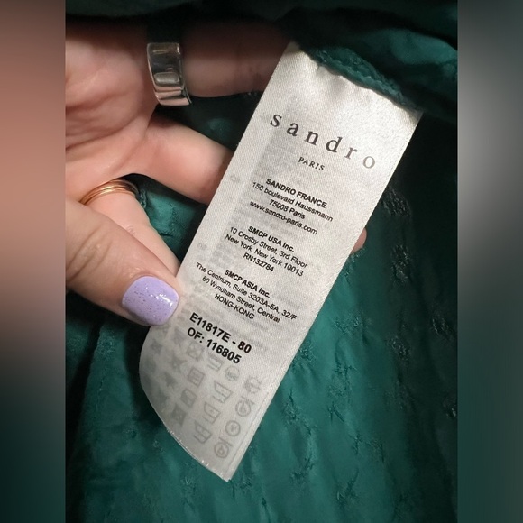 Sandro Paris Green Textured Tie Blouse Small - Picture 8 of 12